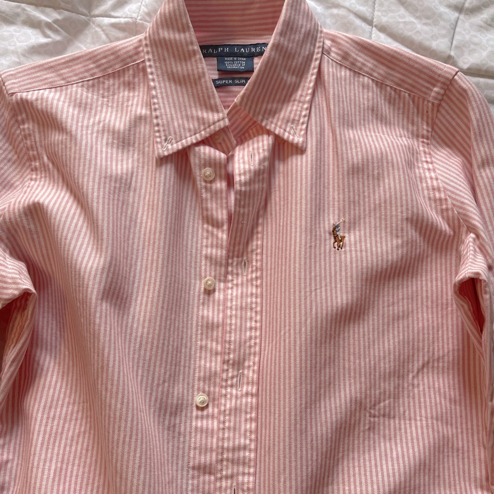 Ralph Lauren Women’s Stripe Pink & White Button Shirt.